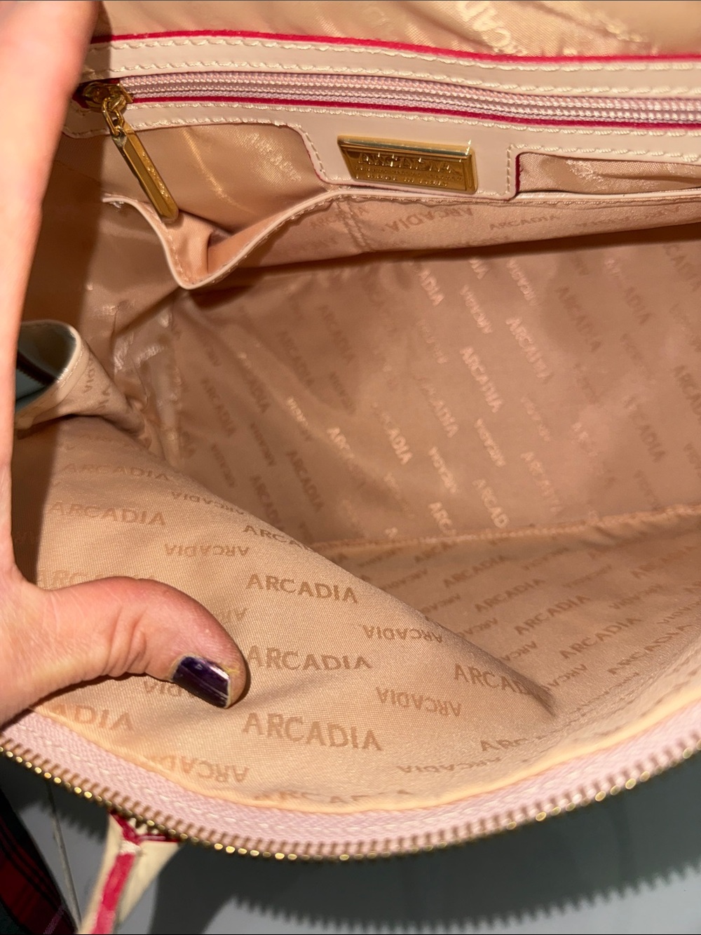 Arcadia Cream Patent Satchel with Red Trim - Picture 9 of 14